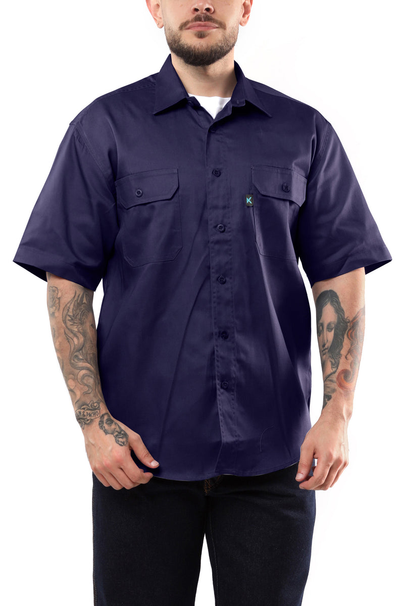 KS04 - Kolossus Men's Lightweight Cotton Blend Long Sleeve Work Shirt with Pockets Medium / Black