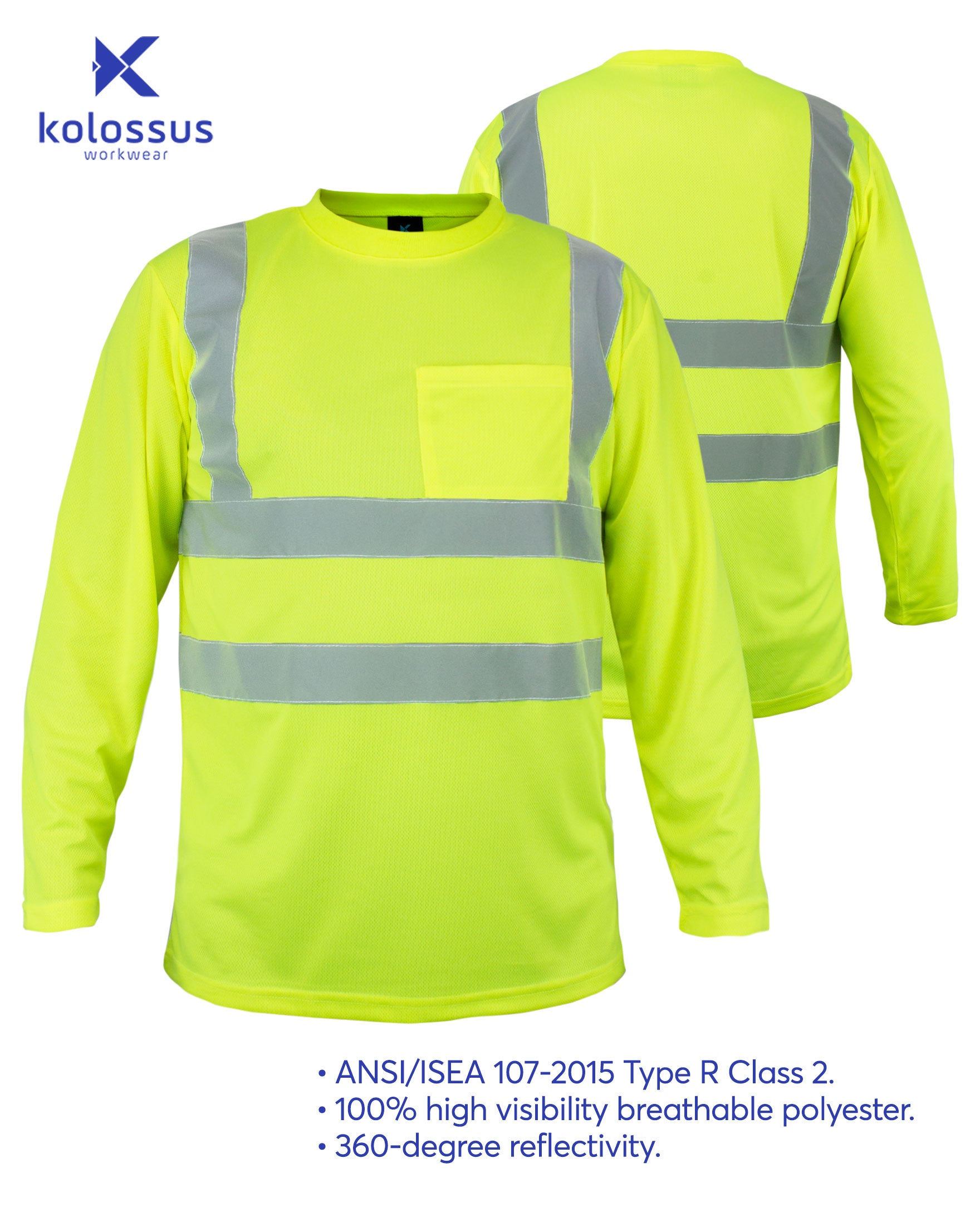 Kolossus AirFlex ANSI Class 2 High Visibility Long Sleeve Safety Shirt Yellow