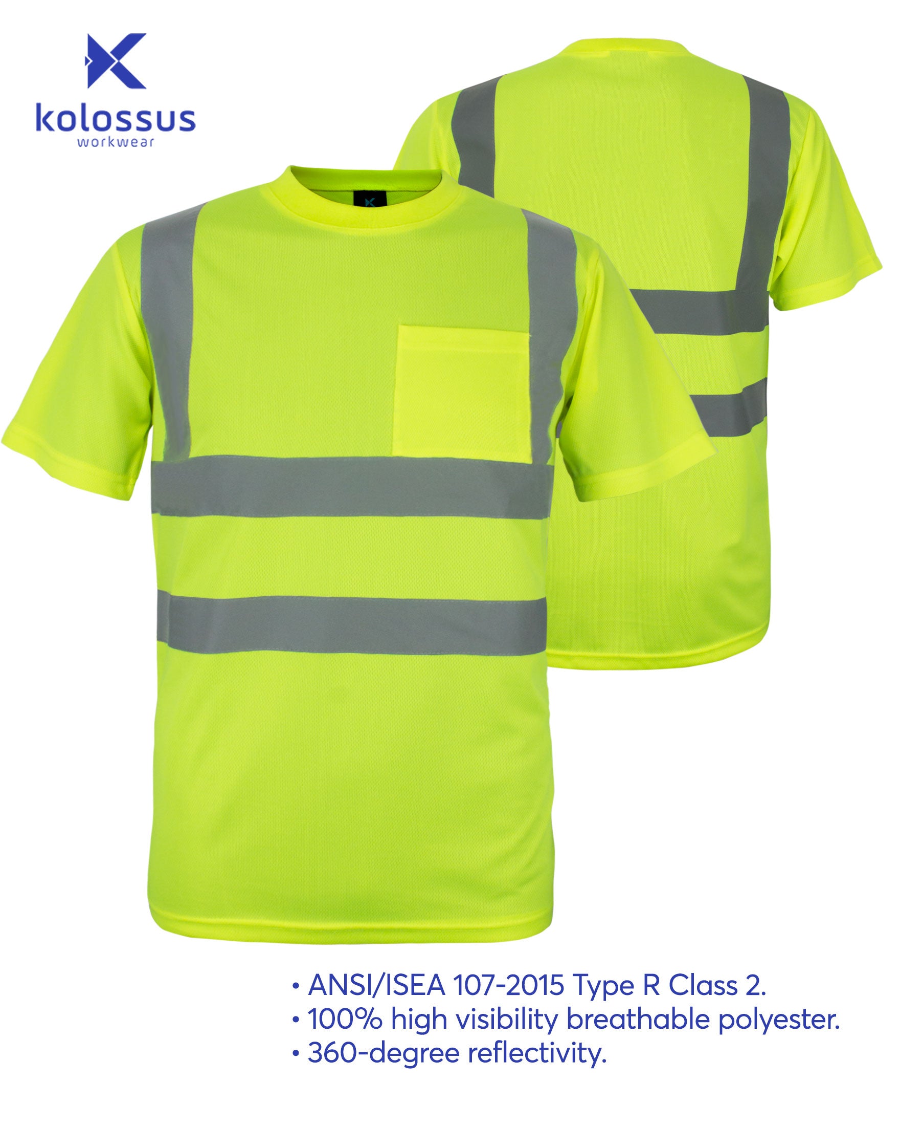 Kolossus AirFlex ANSI Class 2 High Visibility Short Sleeve Safety Shirt Yellow