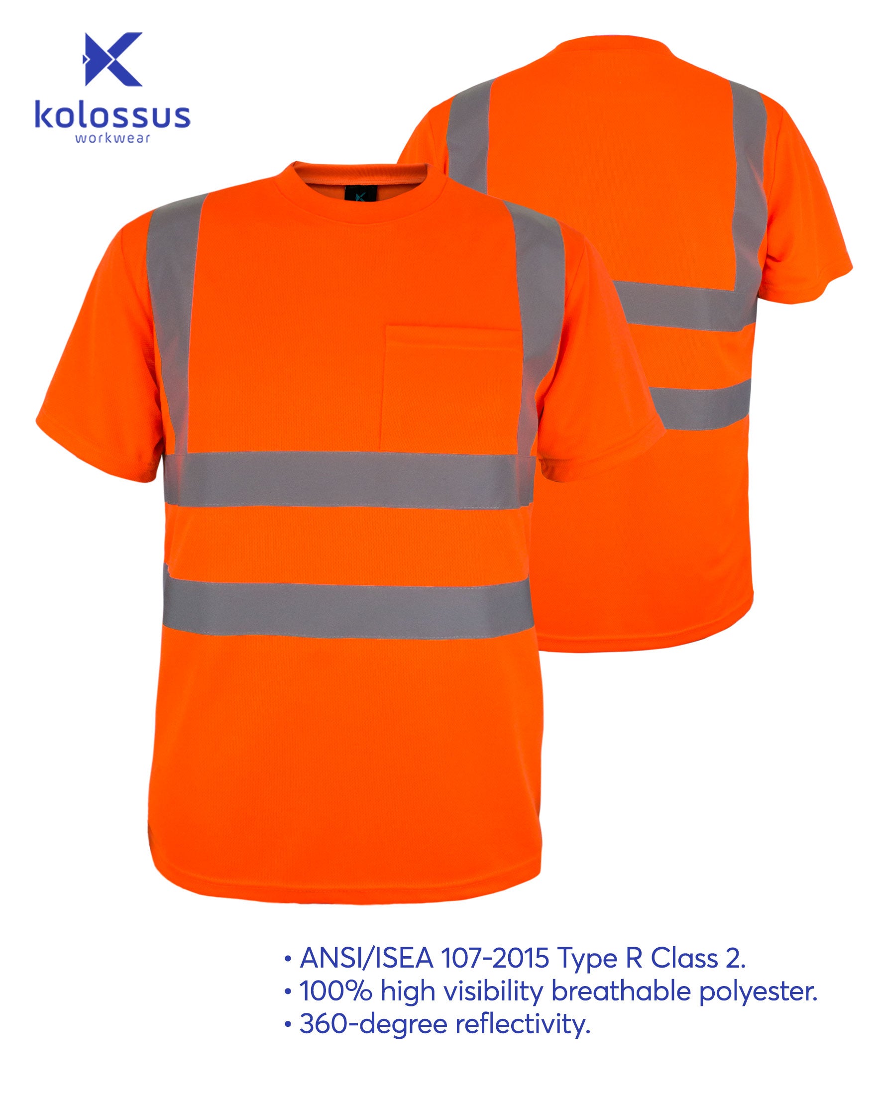 Kolossus AirFlex ANSI Class 2 Compliant High Visibility Short Sleeve Safety Shirt Orange