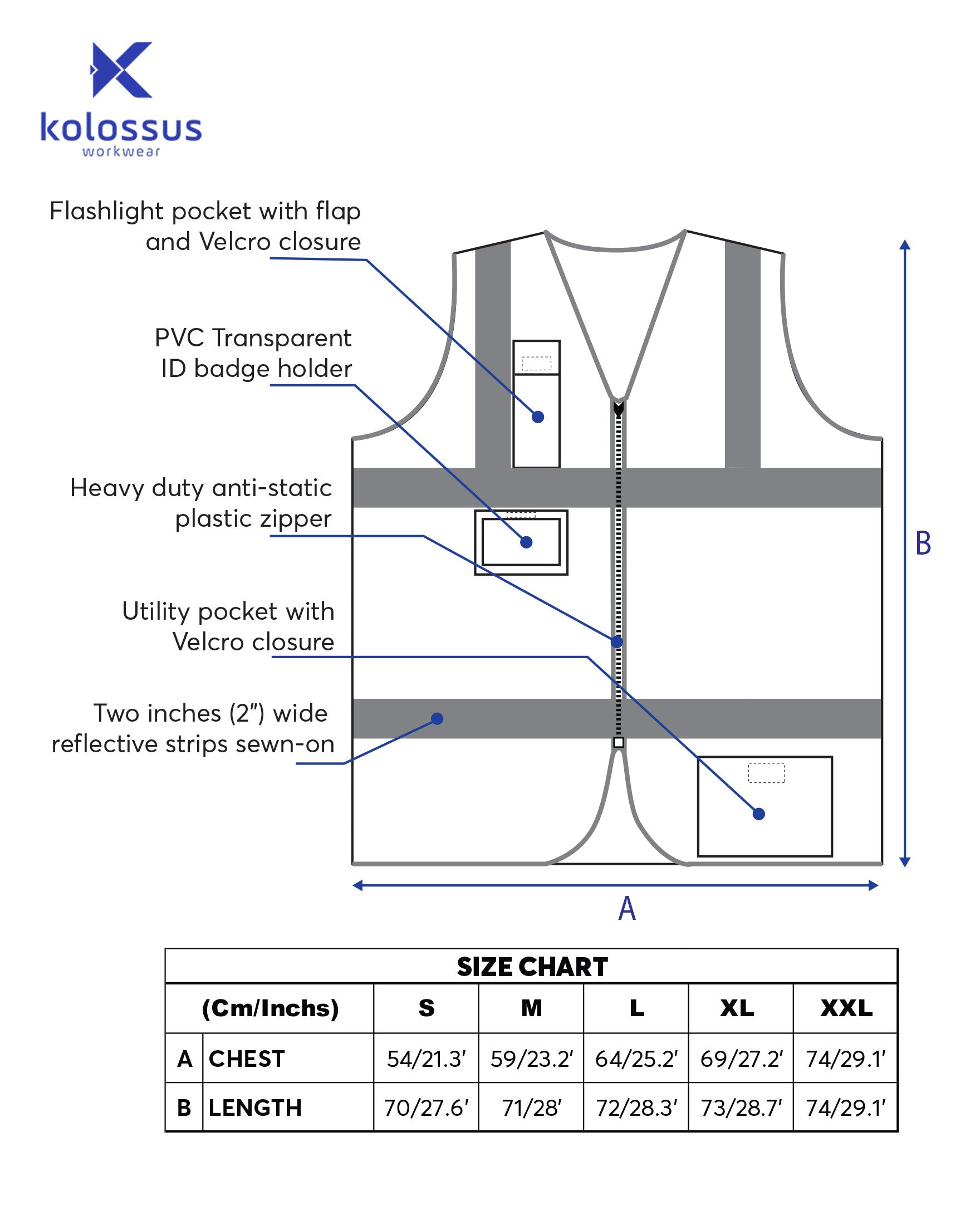 Kolossus Premium Hi-Vis Safety Vest | Frontal Pockets | Cool Dry Mesh Back | ANSI Class 2