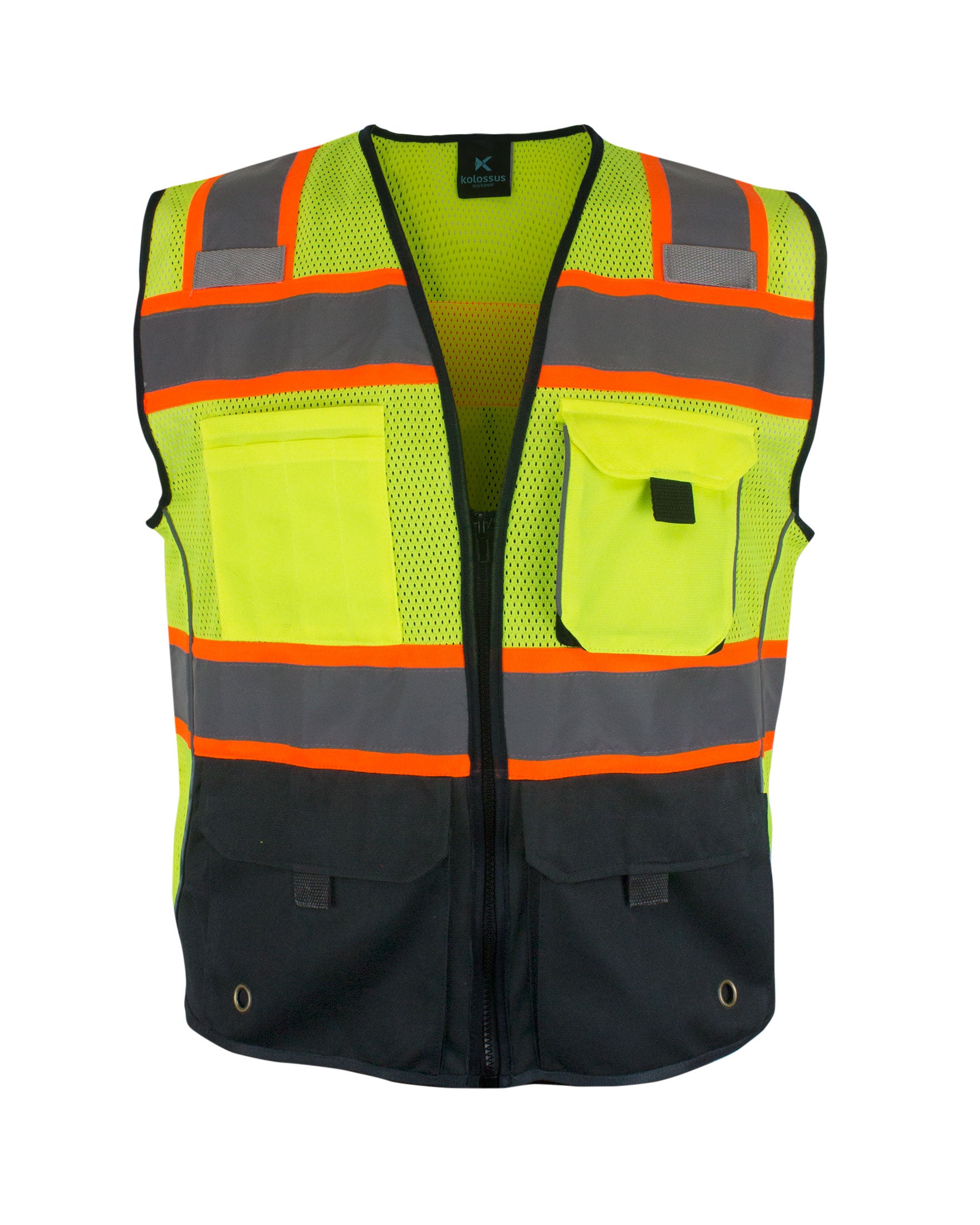 KV02 - Kolossus Deluxe High Visibility Vest with Multi Frontal Pockets | ANSI Class 2 Compliant