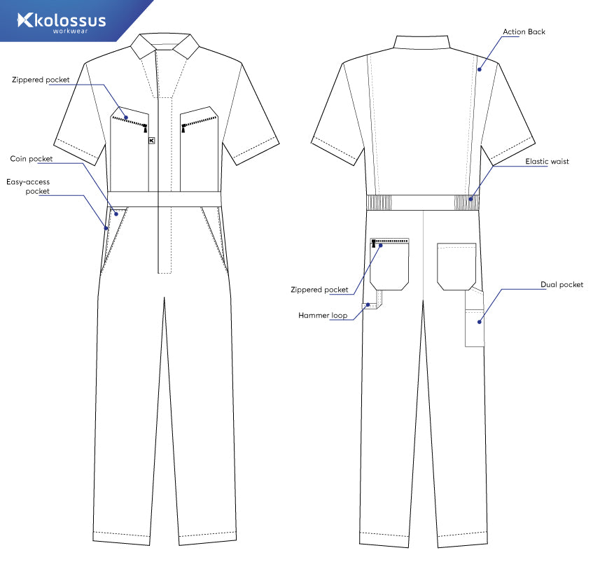Kolossus Pro-Utility Cotton Blend Short Sleeve Coverall with Zip-Front Pockets, KC08