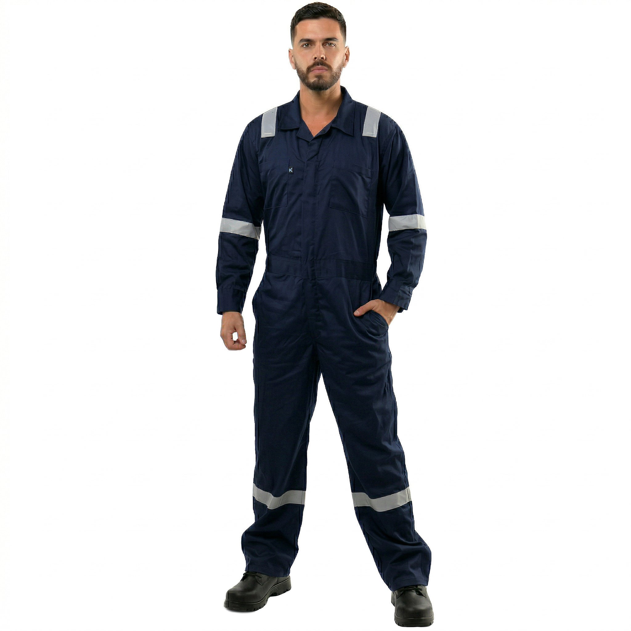 Kolossus Men’s Work Coveralls Reflective Tape Mechanic Jumpsuit Durable Industrial Workwear Model KC05