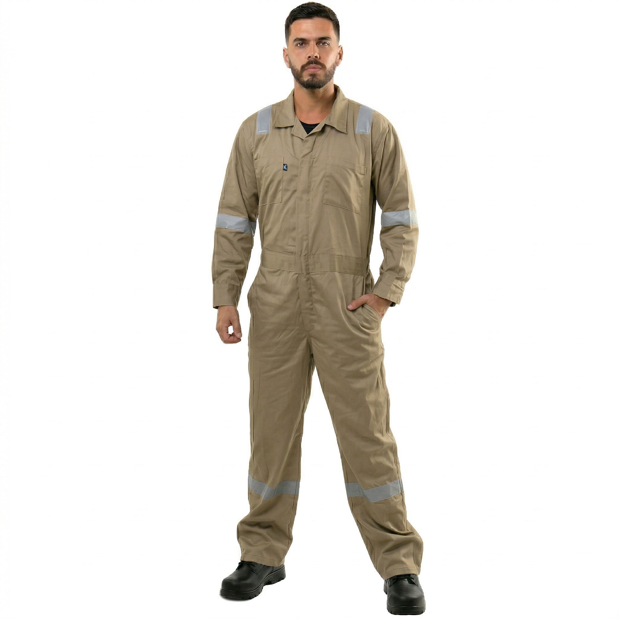 Kolossus Men’s Work Coveralls Reflective Tape Mechanic Jumpsuit Durable Industrial Workwear Model KC05
