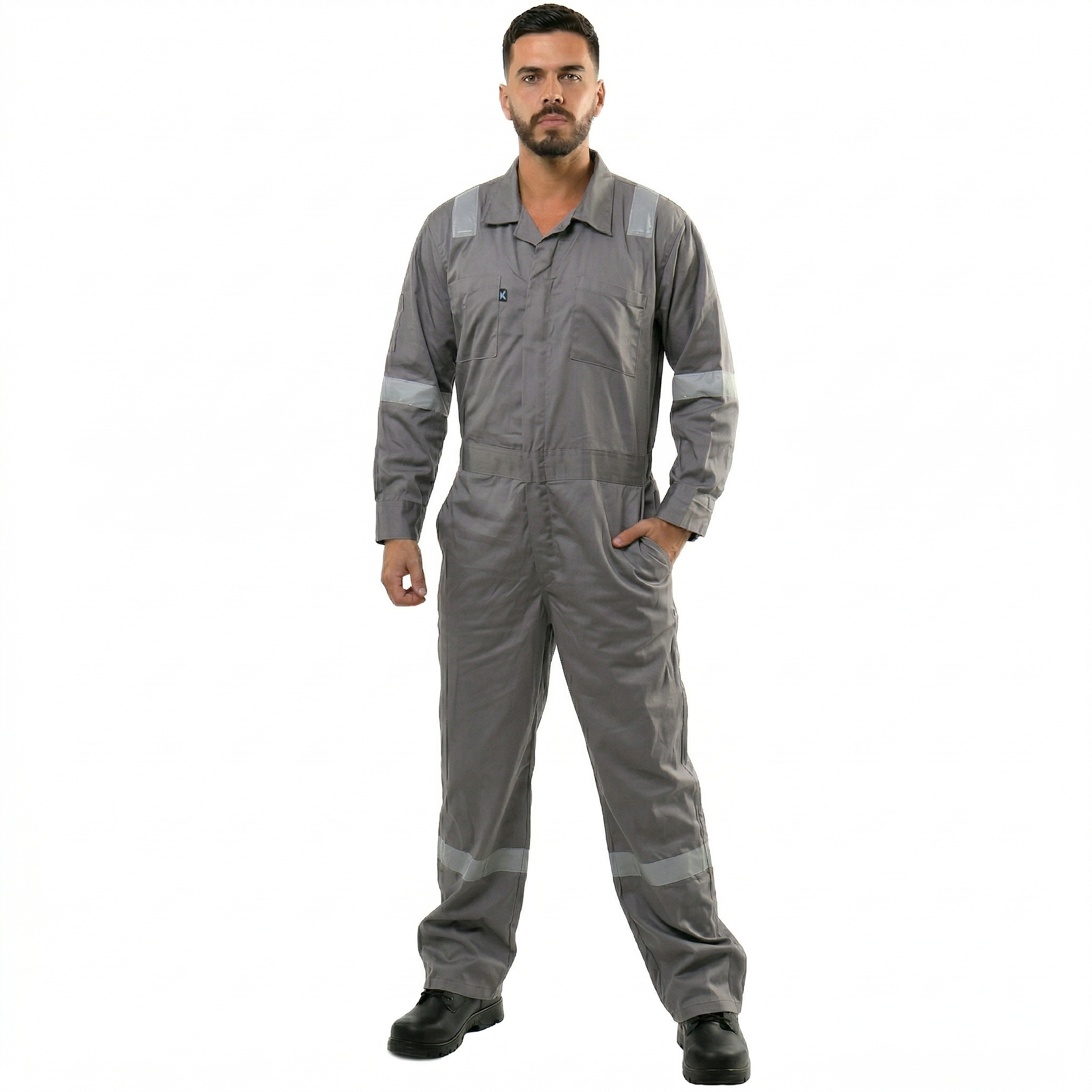 Kolossus Men’s Work Coveralls Reflective Tape Mechanic Jumpsuit Durable Industrial Workwear Model KC05