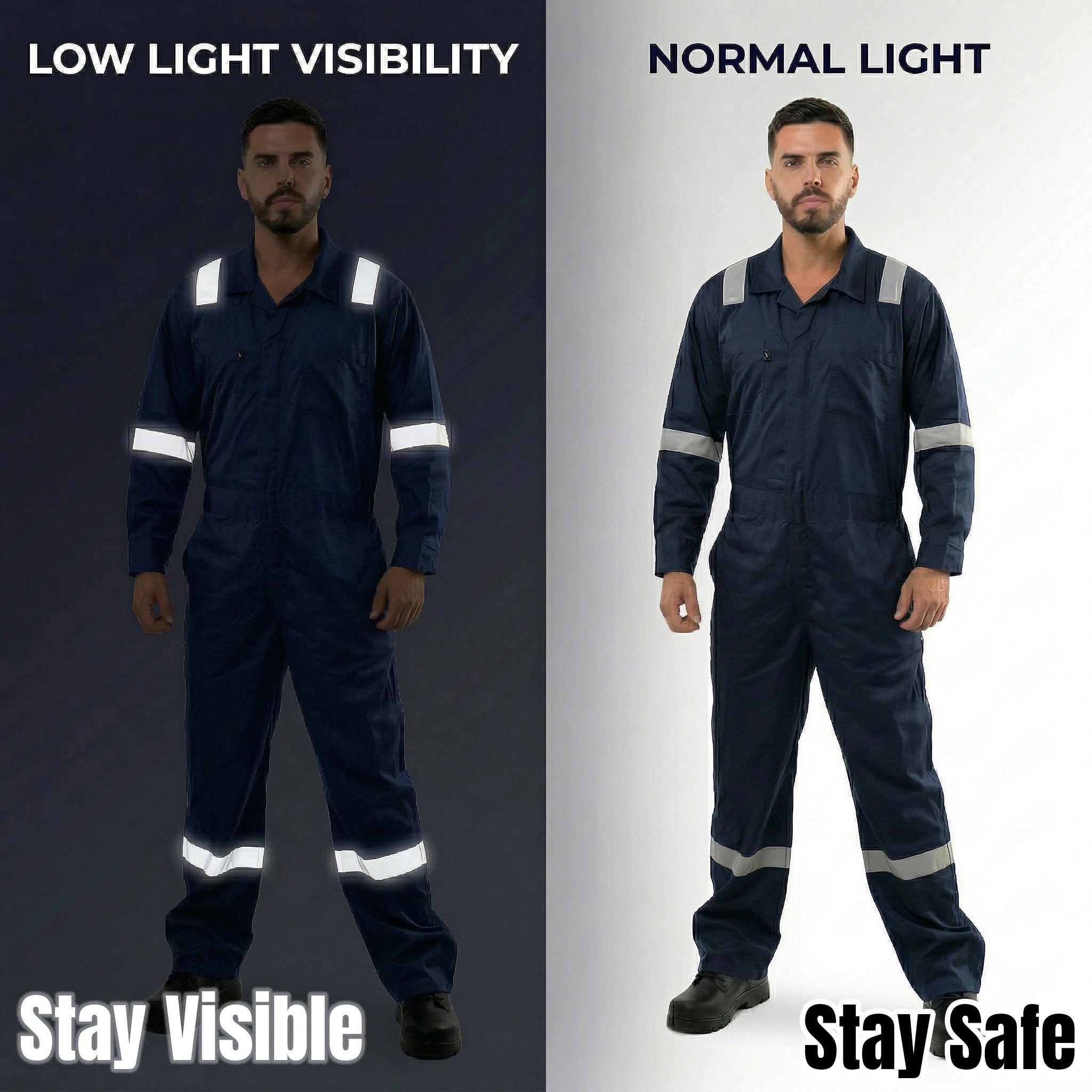 Kolossus Men’s Work Coveralls Reflective Tape Mechanic Jumpsuit Durable Industrial Workwear Model KC05