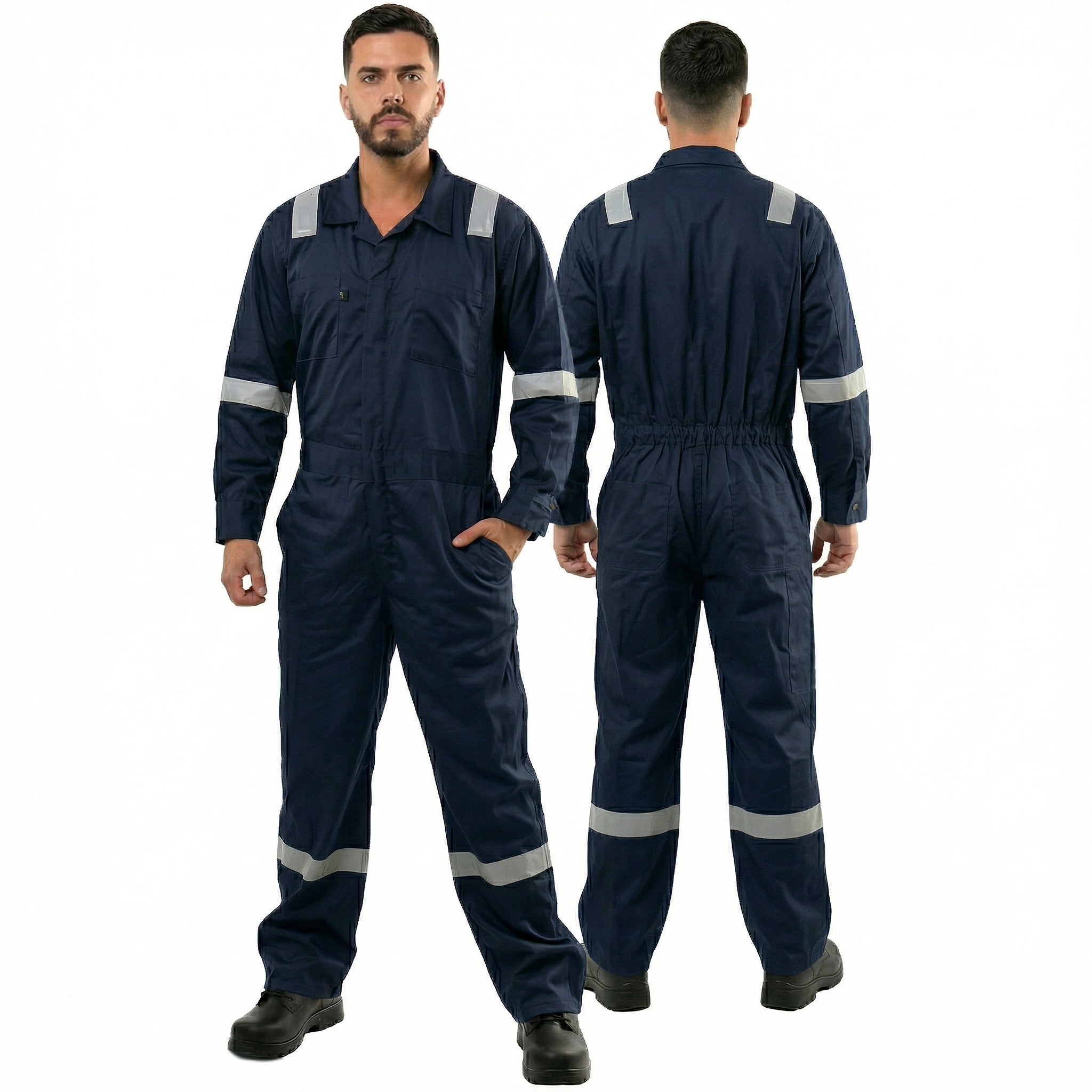 Kolossus Men’s Work Coveralls Reflective Tape Mechanic Jumpsuit Durable Industrial Workwear Model KC05
